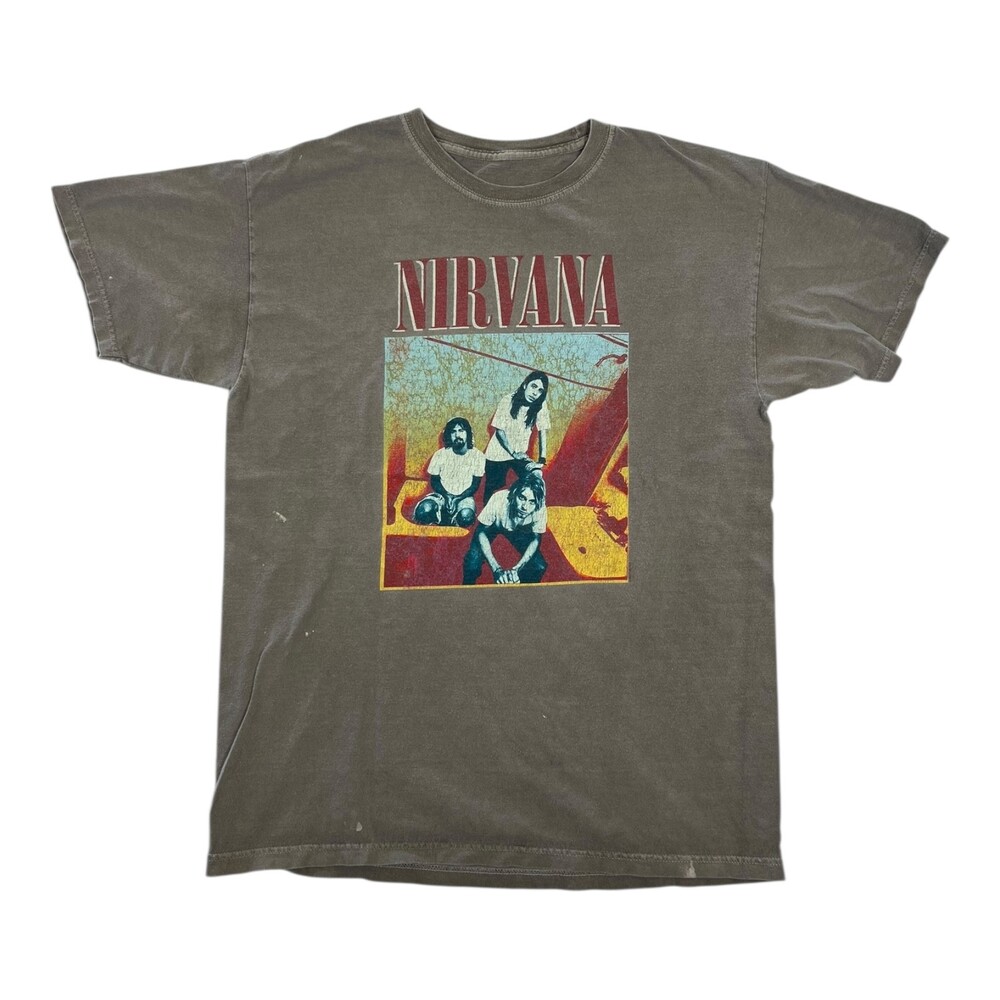 Nirvana Kurt Cobain T-Shirt Size Large Portrait Gray Retro Grunge Stain